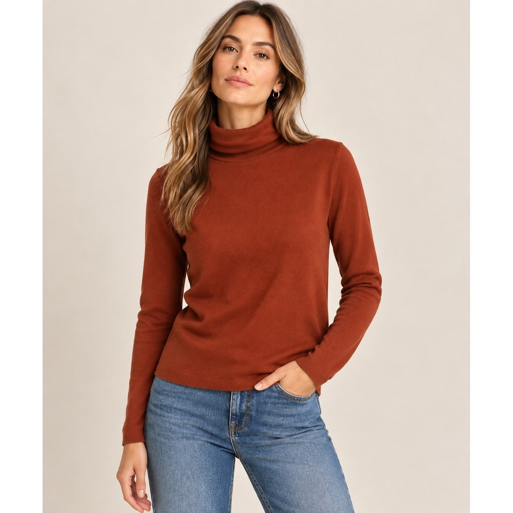 Peruvian Connection Turtleneck Sweater Sz Large Rust Red Orange Knit Pima Cotton